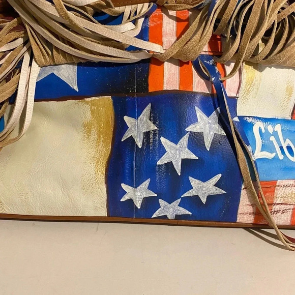 Handmade painted multicolor leather fringe bag - Picture 7 of 10